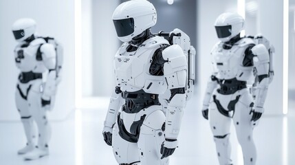 Poster - Workers using robotic exoskeletons for increased strength and endurance