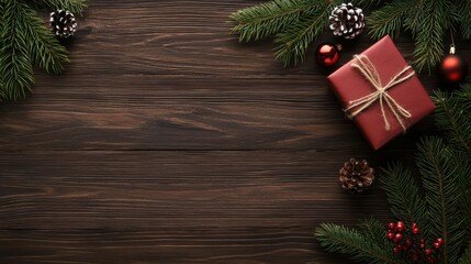 Wall Mural - festive holiday arrangement with gift and pine decorations