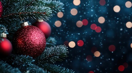 Wall Mural - sparkling red christmas ornaments on a festive tree