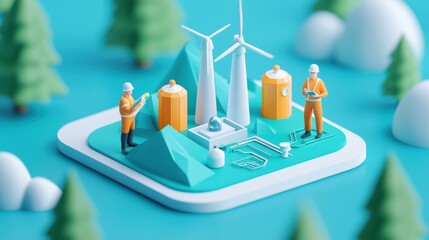 Poster - A team of engineers constructing a futuristic green energy facility