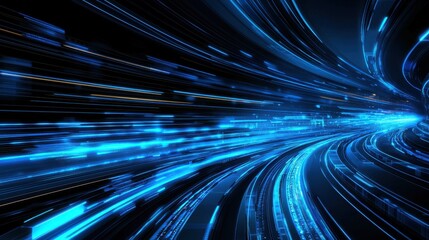 Aufkleber - abstract blue glowing speed motion effect, digital highway background, technology speed concept