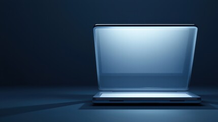 Fototapete - Glowing Laptop in Dark Room with Soft Light Reflection and Shadow