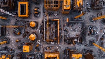 Poster - Aerial view of a large construction site with cranes and heavy machinery