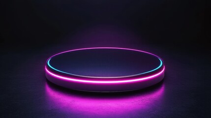 Poster - AI digital assistant with floating neon interface, futuristic high-tech innovation background