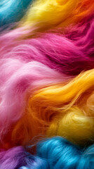Poster - Merino wool strands weaving together, forming multicolored textural surface with rich fiber detail and crafting potential