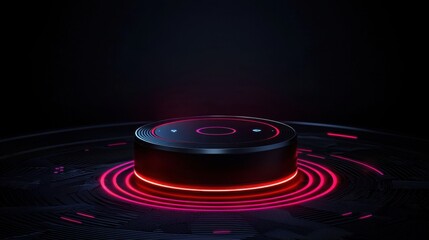 Poster - AI digital assistant with floating neon interface, futuristic high-tech innovation background