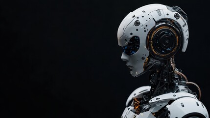 Poster - Futuristic Robot Head Profile on Dark Background with Intricate Details
