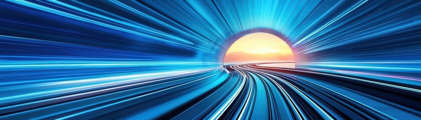Poster - Futuristic Transportation Concept in a High-Speed Tunnel with Vibrant Colors and Light Effects