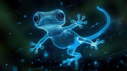 Poster - Glowing Blue Gecko in a Magical Abstract Digital Environment