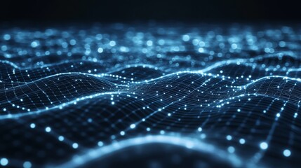Wall Mural - abstract blue waves flowing on a dark background make for a great digital art piece to use as a webs