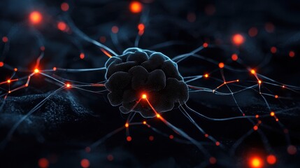 Poster - Artificial intelligence digital brain with glowing neural connections, futuristic deep learning concept