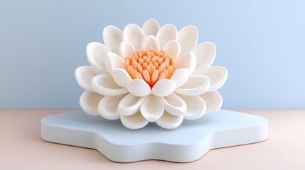 Poster - Stylized White Flower with Orange Center on Pastel Platform