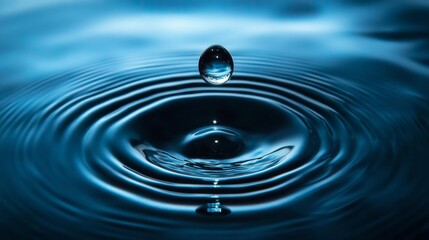 Poster - Water droplet impact creating ripples tranquil water surface nature photography indoor environment close-up viewpoint visual serenity and reflection