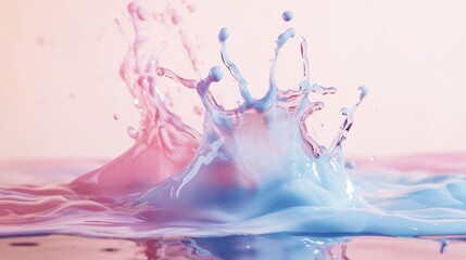 Aufkleber - Vibrant pink and blue liquids collide, creating stunning splashes that soar into the air. The artistic interplay captures the essence of creativity and fluid motion in a tranquil setting