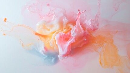 Poster - Bright splashes of pink, orange, and pale blue swirl and blend, creating an abstract masterpiece that evokes feelings of joy and artistic freedom, capturing the essence of fluid creativity