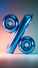 Aufkleber - Blue metallic balloons forming a percentage symbol, against a gradient background, representing sales, discounts, or promotions