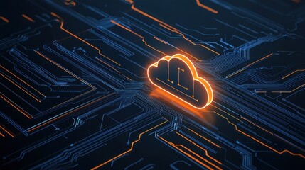 Poster - Cloud data storage network with glowing connected lines, futuristic cloud computing concept