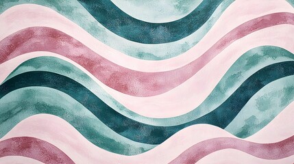 Wall Mural - Abstract Wavy Lines and Flowing Curves in Blush and Teal Tones