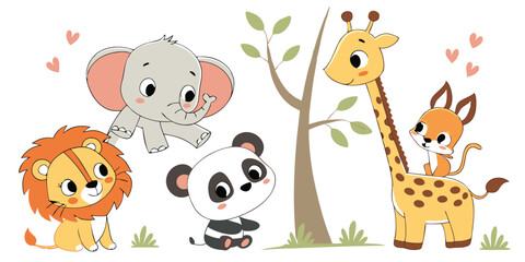  Cute Baby Animals Vector Set – Adorable Cartoon Wildlife Illustrations for Kids & Nursery