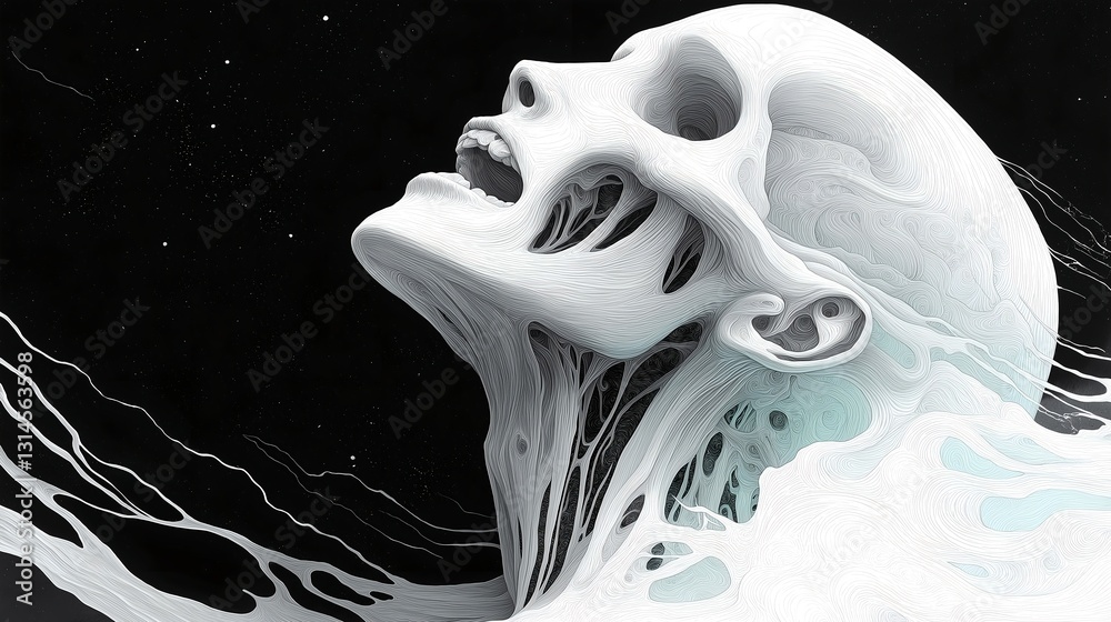 Graphic image on the theme of fear and horror, man and monsters ...