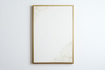 Aufkleber - Modern vertical thin gold frame with blank white canvas against a soft gray wall in neutral tones