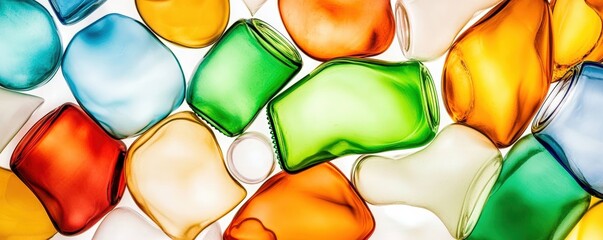 Poster - Colorful glass pieces arranged together, showcasing a variety of shapes and hues, creating an abstract and vibrant visual effect.