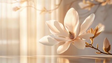 Aufkleber - Delicate magnolia flowers bathed in soft sunlight create a serene atmosphere, bringing tranquility to the room as they bloom with grace and elegance