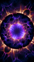 Poster - Abstract image of purple and orange energy radiating from a central core, creating a dynamic and vibrant effect, showcasing power, intensity, and cosmic energy