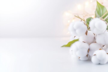 Poster - Playful arrangement of soft white cotton balls on a minimalist backdrop creating a light and airy feel