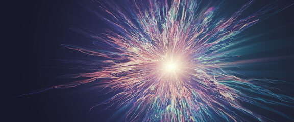 Poster - Abstract image of radiating pastel light streaks, creating a dynamic, energetic burst from a central point, symbolizing energy, explosion, or cosmic event
