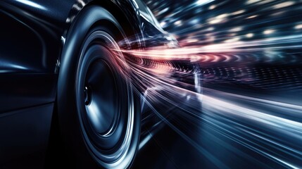 Poster - a dynamic shot of a car in motion with bass vibrations visible, showcasing the powerful sound system