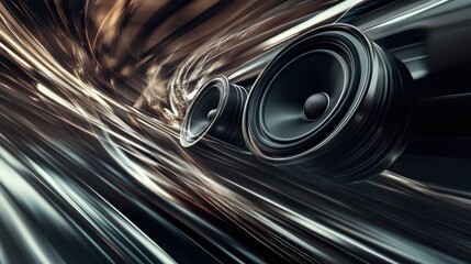 Poster - a dynamic shot of a car in motion with bass vibrations visible, showcasing the powerful sound system