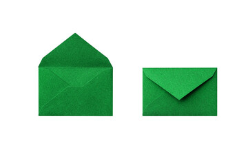 Wall Mural - cutout of an open and closed back side of deep green envelope with lame seen from overhead