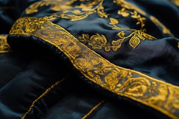 elegant fabric featuring intricate embroidery with art deco gold wedding border, perfect for bride's