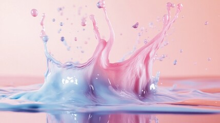 Aufkleber - Bright splashes of pink and blue collide in crystal-clear water, creating an enchanting visual spectacle. The tranquil environment enhances the vibrant hues, captivating the viewer’s imagination