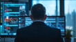 © Michael - Government official in suit facing computer with cybersecurity alerts, symbolizing the seriousness of cyber threats and government hacking concerns