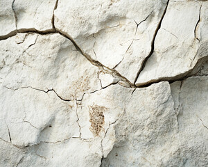 Aufkleber - Close-up of cracked, off-white stone texture showing deep fissures and crevices, creating a rough and aged appearance, representative of weathered stone, durability, or antiquity