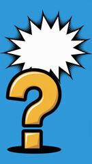 Aufkleber - Gold large question mark on blue background with large white speech bubble, symbolizing inquiry, curiosity, and brainstorming, perfect for FAQs or help sections