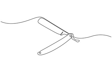 Aufkleber - Continuous line drawing of razor.one line drawing of razor icon for hairdressing sign, Vintage barber razor isolated on a white background. Barbershop concept. 