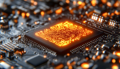 Poster - Close-up of glowing computer chip on circuit board