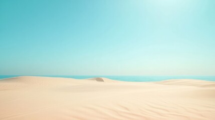 Fototapete - Spacious view of a tranquil beach with soft sand dunes and clear blue sky, perfect for relaxation or creative text placement
