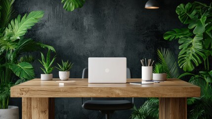 Poster - Modern office desk with financial planning tools and a laptop