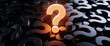 © PhotoArtHub - Glowing orange large question mark among many dark gray question marks, creating a 3D texture, symbolizing solution, inquiry, and finding answers