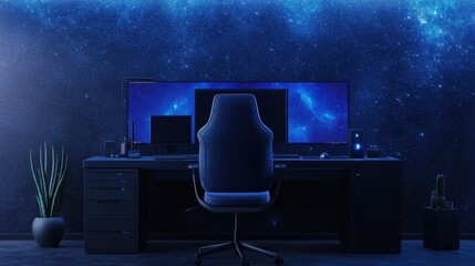 Poster - Office with an ergonomic chair, desk, and computer setup