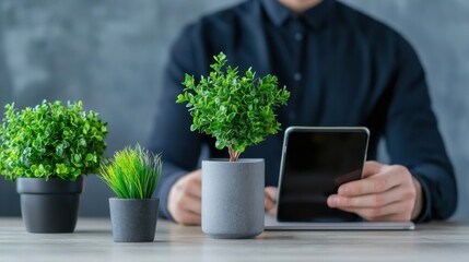 Poster - Office worker using a smartphone to track emails and appointments