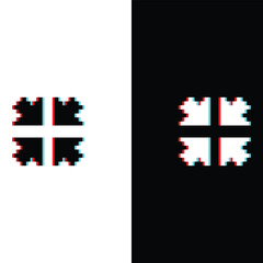 Poster - glitch effect arrow  icon 8 bit, pixel art Four arrow to the center icon 8 bit icon for game  logo. 