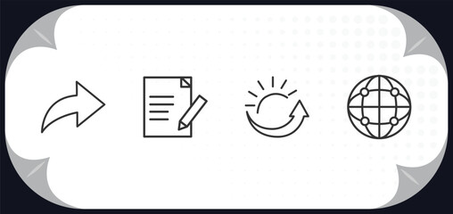 Poster - outline icons set - web hosting concept. forwarding, edit text, uptime, globe network.