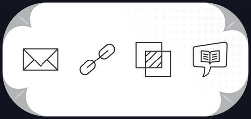 Poster - outline icons set - web concept. close envelope, interlinked web, overlay, book and speech bubble.