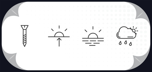 Poster - outline icons set - weather concept. bolt, dawn, sunshine, rainy day.