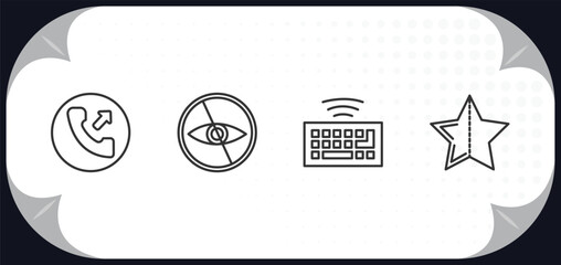 Poster - outline icons set - ultimate glyphicons concept. phone with right arrow, private eye, wireless keyboard, half star full.